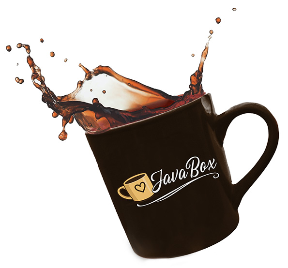Java Box Logo on a cup of coffee